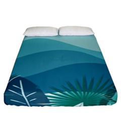 Illustration Of Palm Leaves Waves Mountain Hills Fitted Sheet (california King Size) by HermanTelo