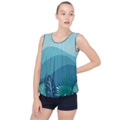 Illustration Of Palm Leaves Waves Mountain Hills Bubble Hem Chiffon Tank Top by HermanTelo