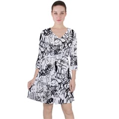 Black And White Graffiti Abstract Collage Ruffle Dress by dflcprintsclothing