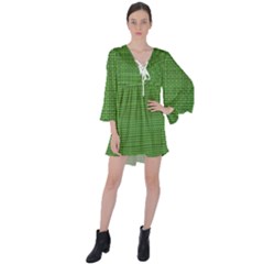 Green Knitting V-neck Flare Sleeve Mini Dress by goljakoff