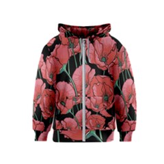 Red Flowers Kids  Zipper Hoodie by goljakoff