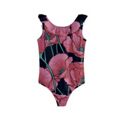 Red Flowers Kids  Frill Swimsuit by goljakoff