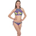 vibrant abstract floral/rainbow color Cross Front Halter Bikini Set View1