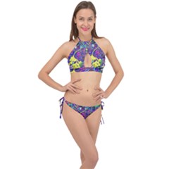 Vibrant Abstract Floral/rainbow Color Cross Front Halter Bikini Set by dressshop