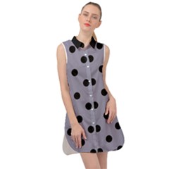 Large Black Polka Dots On Coin Grey - Sleeveless Shirt Dress by FashionLane