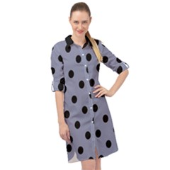 Large Black Polka Dots On Cool Grey - Long Sleeve Mini Shirt Dress by FashionLane