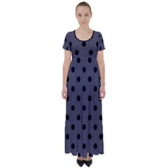 Large Black Polka Dots On Dark Smoke Grey - High Waist Short Sleeve Maxi Dress by FashionLane