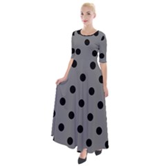 Large Black Polka Dots On Just Grey - Half Sleeves Maxi Dress by FashionLane