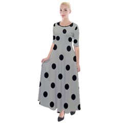 Large Black Polka Dots On Silver Cloud Grey - Half Sleeves Maxi Dress by FashionLane