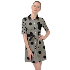 Large Black Polka Dots On Trout Grey - Belted Shirt Dress by FashionLane