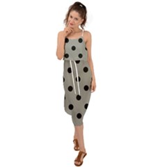 Large Black Polka Dots On Trout Grey - Waist Tie Cover Up Chiffon Dress by FashionLane