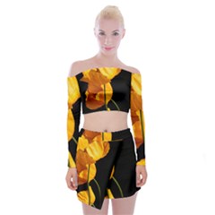 Yellow Poppies Off Shoulder Top With Mini Skirt Set by Audy