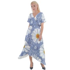 Chamomile Flower Cross Front Sharkbite Hem Maxi Dress by goljakoff