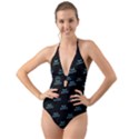 Just Beauty Words Motif Print Pattern Halter Cut-Out One Piece Swimsuit View1