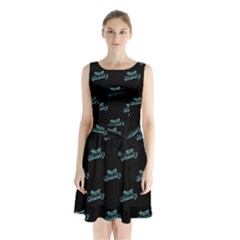 Just Beauty Words Motif Print Pattern Sleeveless Waist Tie Chiffon Dress by dflcprintsclothing