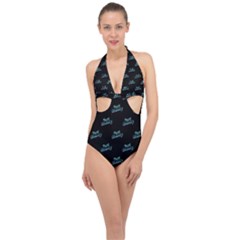 Just Beauty Words Motif Print Pattern Halter Front Plunge Swimsuit by dflcprintsclothing