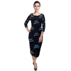 Just Beauty Words Motif Print Pattern Quarter Sleeve Midi Velour Bodycon Dress by dflcprintsclothing