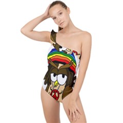  Rainbow Stoner Owl Frilly One Shoulder Swimsuit by IIPhotographyAndDesigns