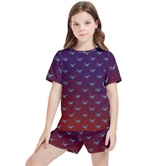 Blue Bird Of Happiness - Dark - By Larenard Kids  Tee And Sports Shorts Set by LaRenard