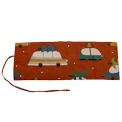 Cute Merry Christmas And Happy New Seamless Pattern With Cars Carrying Christmas Trees Roll Up Canvas Pencil Holder (s) by EvgeniiaBychkova