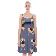 Cute  Pattern With  Dancing Ballerinas On The Blue Background Spaghetti Strap Velvet Dress by EvgeniiaBychkova