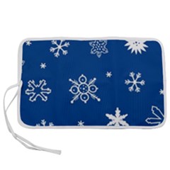 Christmas Seamless Pattern With White Snowflakes On The Blue Background Pen Storage Case (s) by EvgeniiaBychkova