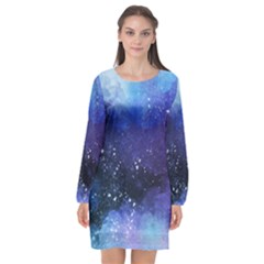 Blue Space Paint Long Sleeve Chiffon Shift Dress  by goljakoff