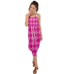 Pink Diamond Pattern Waist Tie Cover Up Chiffon Dress by ArtsyWishy