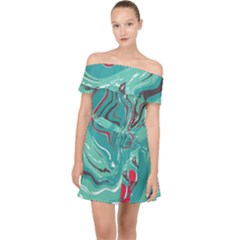 Green Vivid Marble Pattern 2 Off Shoulder Chiffon Dress by goljakoff