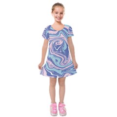 Blue Vivid Marble Pattern 10 Kids  Short Sleeve Velvet Dress by goljakoff