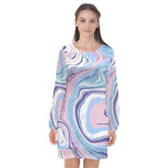 Rose And Blue Vivid Marble Pattern 11 Long Sleeve Chiffon Shift Dress  by goljakoff