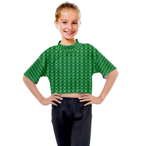 Green Christmas Tree Pattern Background Kids Mock Neck Tee by Amaryn4rt