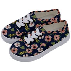 Flower White Grey Pattern Floral Kids  Classic Low Top Sneakers by Dutashop