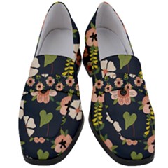 Flower White Grey Pattern Floral Women s Chunky Heel Loafers by Dutashop