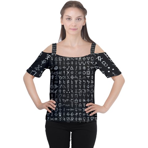 Alchemical Symbols - Collected Inverted Cutout Shoulder Tee by WetdryvacsLair