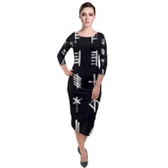 Ogham Rune Set Complete Inverted Quarter Sleeve Midi Velour Bodycon Dress by WetdryvacsLair