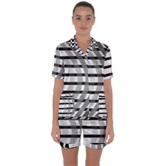 Nine Bar Monochrome Fade Squared Bend Satin Short Sleeve Pajamas Set by WetdryvacsLair