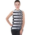 Nine Bar Monochrome Fade Squared Bend Mock Neck Chiffon Sleeveless Top View1