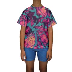 Pink And Turquoise Alcohol Ink Kids  Short Sleeve Swimwear by Dazzleway