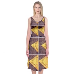 Yellow, Traffic, Cone, Arrow, Cracks, Asphalt  Midi Sleeveless Dress by ScottFreeArt