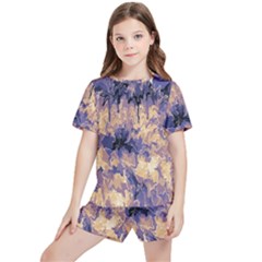 Purple And Yellow Abstract Kids  Tee And Sports Shorts Set by Dazzleway