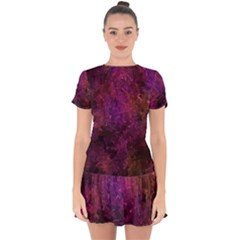 Red Melty Abstract Drop Hem Mini Chiffon Dress by Dazzleway