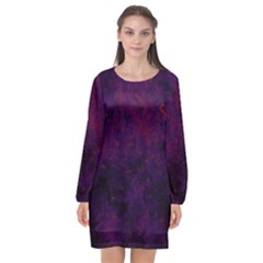 Red And Purple Abstract Long Sleeve Chiffon Shift Dress  by Dazzleway