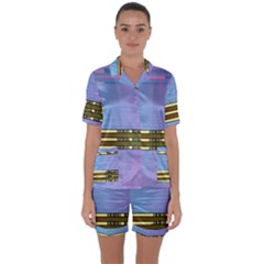 Glitched Vaporwave Hack The Planet Satin Short Sleeve Pajamas Set by WetdryvacsLair