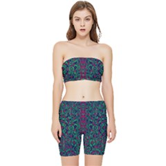 Tree Flower Paradise Of Inner Peace And Calm Pop-art Stretch Shorts And Tube Top Set by pepitasart