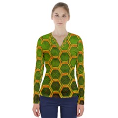 Hexagon Windows V-neck Long Sleeve Top by essentialimage