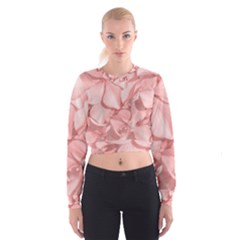 Coral Colored Hortensias Floral Photo Cropped Sweatshirt by dflcprintsclothing