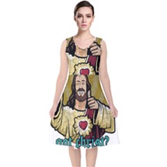 Buddy Christ V-neck Midi Sleeveless Dress  by Valentinaart