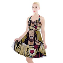 Buddy Christ Halter Party Swing Dress  by Valentinaart