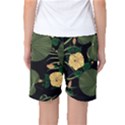 Tropical vintage yellow hibiscus floral green leaves seamless pattern black background. Women s Basketball Shorts View2